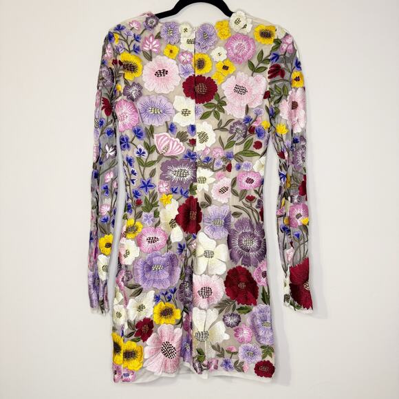 Rachel Gilbert Floral Embroidered Nya Long Sleeve Cocktail Mini Dress 6 US - Picture 12 of 12